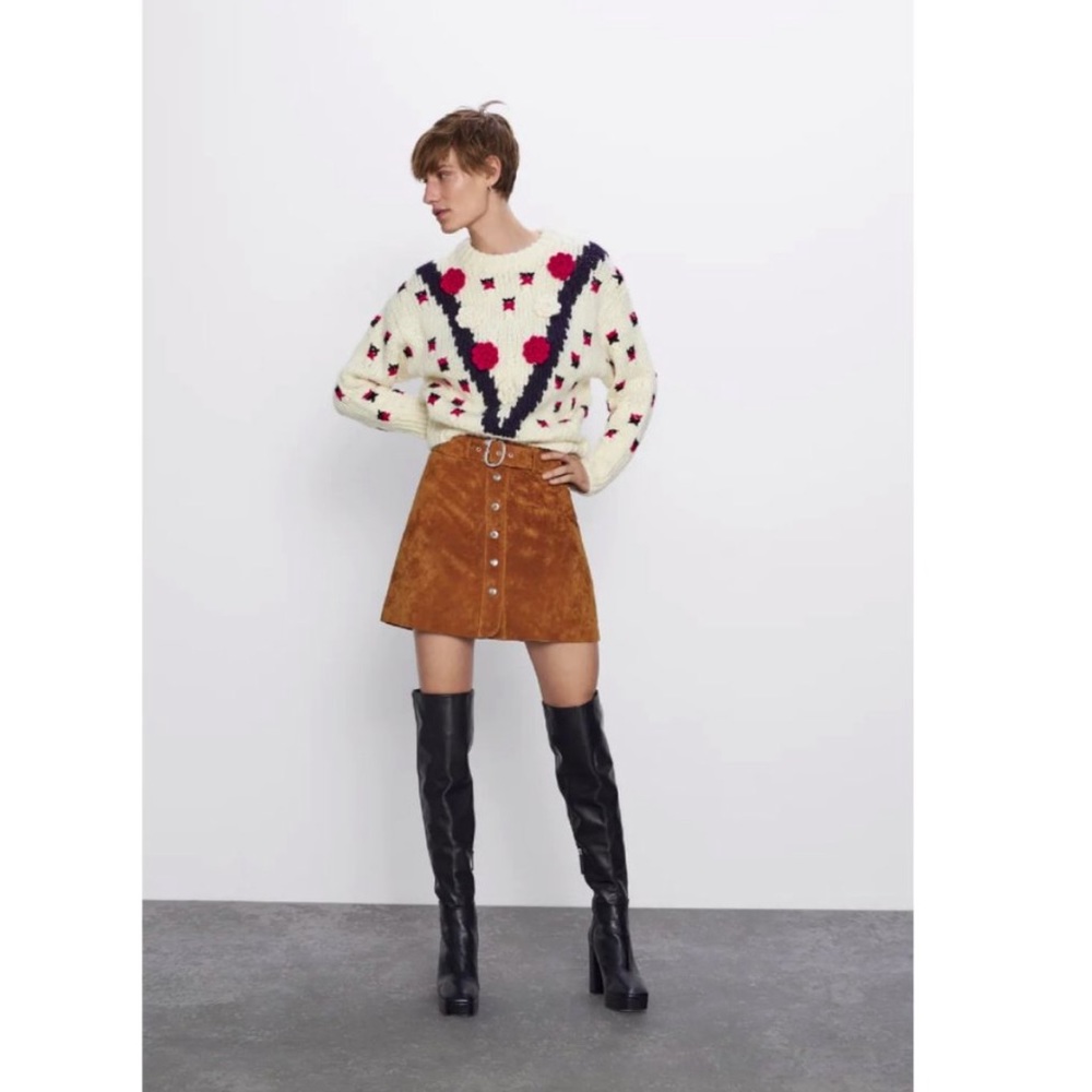 Zara knit floral crochet sweater